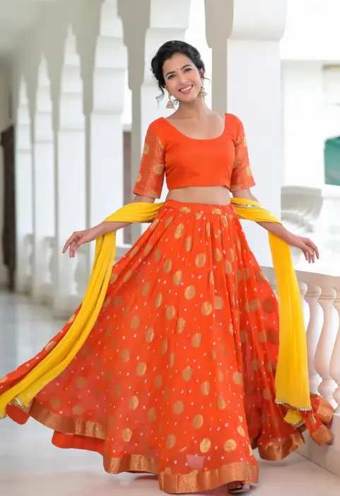 Orange gold coin lehenga set